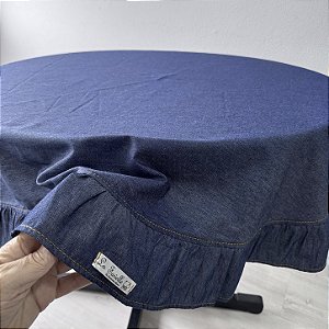 Toalha mesa jeans com babados 136 cm