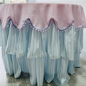 toalha mesa redonda com sobreposição rosa e azul 90 x 80 cm
