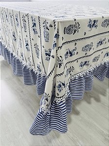 Toalha mesa Azul e branco 450 x 170 cm