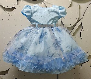 Vestido Infantil Azul Princesa Tam 1 ao 3