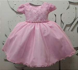 Vestido Infantil Princesa Rosa Tam 1 ao 3
