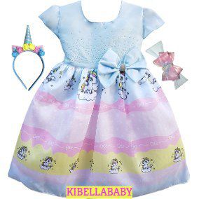 Vestido Infantil Unicórnio com tiara e faixa de cortesia Tam 1 ao 4