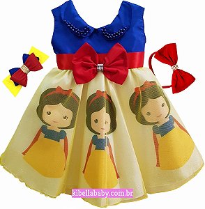 Vestido Infantil Branca de Neve com tiara de cortesia Tam 1 ao 4