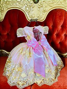 Vestido Realeza infantil Rosa Premium