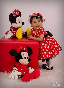 Vestido Infantil Minnie vermelho c/ chapéu - Tam 1 / 3