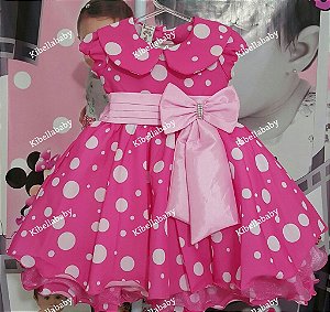 Vestido Infantil Minnie Rosa com Gola Luxo - tam 1 ao 3