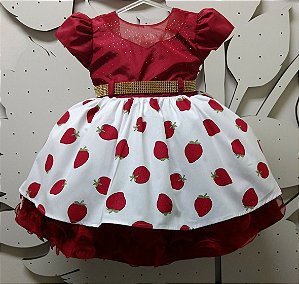 Vestido Infantil Moranguinho - tam 1 ao 3 