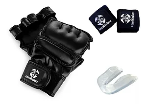 Kit Luva MMA Treino + Bandagem + Bucal Muay Thai Boxe