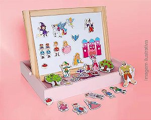 Lousa Infantil Magnética Portátil Princesas 2 em 1  - 56 PCs