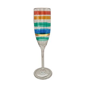 TAÇA CHAMPANHE ACRÍLICO MULTICOLORIDO LISTRAS (JOGO C/ 6)