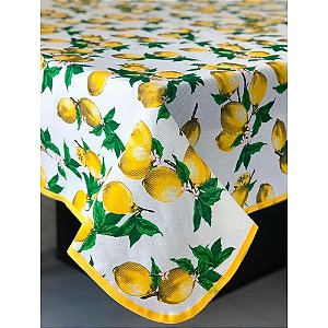 Toalha de Mesa Retangular em Tecido Jacquard Estampado Floral Azul Amarelo  e Verde - Enrolado Tecidos