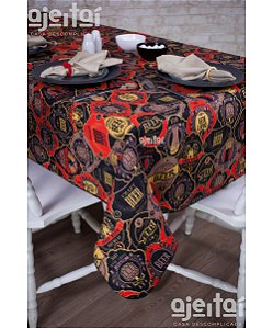 Toalha de Mesa em Jacquard Boteco Preto e Vermelho