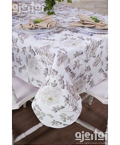 Toalha de Mesa em Jacquard Floral Champagne