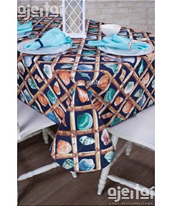 Toalha de Mesa em Jacquard Conchas Fundo Marinho