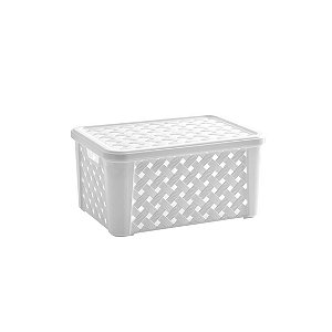 Cesta Organizadora Rattan Com Tampa Branco - Média