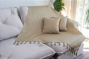 Kit Manta e Capas de Almofada em Tecido Jacquard Tradicional Falso Liso Bege Escuro (Fendi)