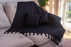 Kit Manta e Capas de Almofada em Tecido Jacquard Tradicional Falso Liso Preto