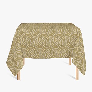 Toalha de Mesa Quadrada em Tecido Jacquard Dourado Argolas Tradicional