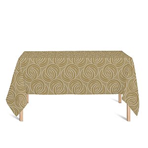 Toalha de Mesa Retangular em Tecido Jacquard Dourado Argolas Tradicional