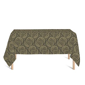 Toalha de Mesa Retangular em Tecido Jacquard Preto e Dourado Argolas Tradicional