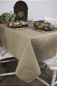 Toalha de Mesa Quadrada em Tecido Jacquard Bege Escuro (Fendi) Falso Liso Tradicional