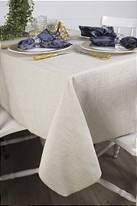 Toalha de Mesa Quadrada em Tecido Jacquard Bege Marfim Falso Liso Tradicional