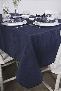 Toalha de Mesa Retangular em Tecido Jacquard Azul Marinho Falso Liso Tradicional