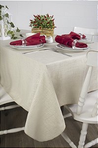 Toalha de Mesa Retangular em Tecido Jacquard Bege Marfim Falso Liso Tradicional