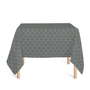 Toalha de Mesa Quadrada em Tecido Jacquard Azul e Dourado Geométrico Tradicional