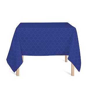 Toalha de Mesa Quadrada em Tecido Jacquard Azul Royal Geométrico Tradicional