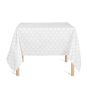 Toalha de Mesa Quadrada em Tecido Jacquard Branco Geométrico Tradicional