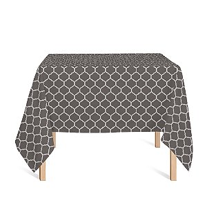 Toalha de Mesa Quadrada em Tecido Jacquard Cinza e Cru Geométrico Tradicional