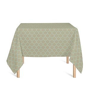 Toalha de Mesa Quadrada em Tecido Jacquard Dourado e Turquesa Geométrico Tradicional