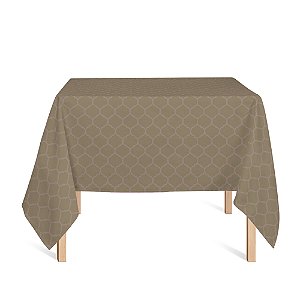 Toalha de Mesa Quadrada em Tecido Jacquard Rosa Envelhecido e Dourado Geométrico Tradicional
