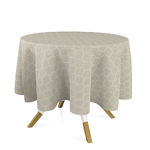 Toalha de Mesa Redonda em Tecido Jacquard Bege Geométrico Tradicional