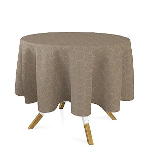 Toalha de Mesa Redonda em Tecido Jacquard Rosa Envelhecido e Dourado Geométrico Tradicional