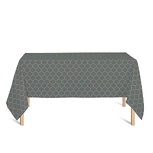 Toalha de Mesa Retangular em Tecido Jacquard Azul e Dourado Geométrico Tradicional