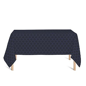 Toalha de Mesa Retangular em Tecido Jacquard Azul Marinho Geométrico Tradicional