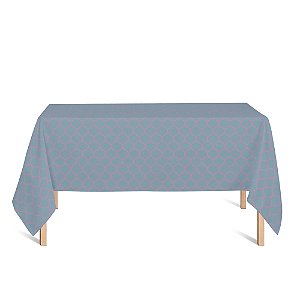 Toalha de Mesa Retangular em Tecido Jacquard Azul Tiffany e Rosa Geométrico Tradicional