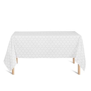 Toalha de Mesa Retangular em Tecido Jacquard Branco Geométrico Tradicional