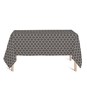 Toalha de Mesa Retangular em Tecido Jacquard Cinza e Cru Geométrico Tradicional