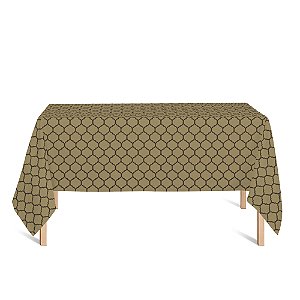 Toalha de Mesa Retangular em Tecido Jacquard Preto e Dourado Geométrico Tradicional