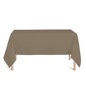Toalha de Mesa Retangular em Tecido Jacquard Rosa Envelhecido e Dourado Geométrico Tradicional