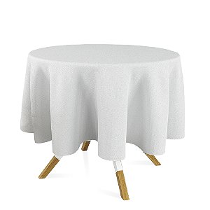 Toalha de Mesa Redonda em Tecido Jacquard Branco Liso Tradicional