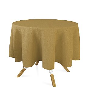 Toalha de Mesa Redonda em Tecido Jacquard Dourado e Preto Liso Tradicional