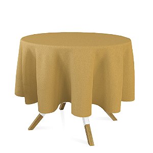 Toalha de Mesa Redonda em Tecido Jacquard Dourado Liso Tradicional
