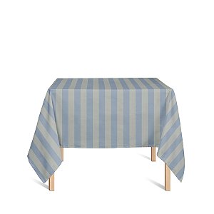 Toalha de Mesa Quadrada em Tecido Jacquard Azul e Dourado Listrado Tradicional
