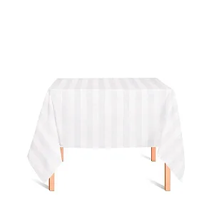 Toalha de Mesa Quadrada em Tecido Jacquard Branco Listrado Tradicional