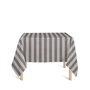 Toalha de Mesa Quadrada em Tecido Jacquard Cinza e Crú Listrado Tradicional