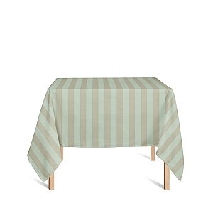 Toalha de Mesa Quadrada em Tecido Jacquard Dourado e Turquesa Listrado Tradicional